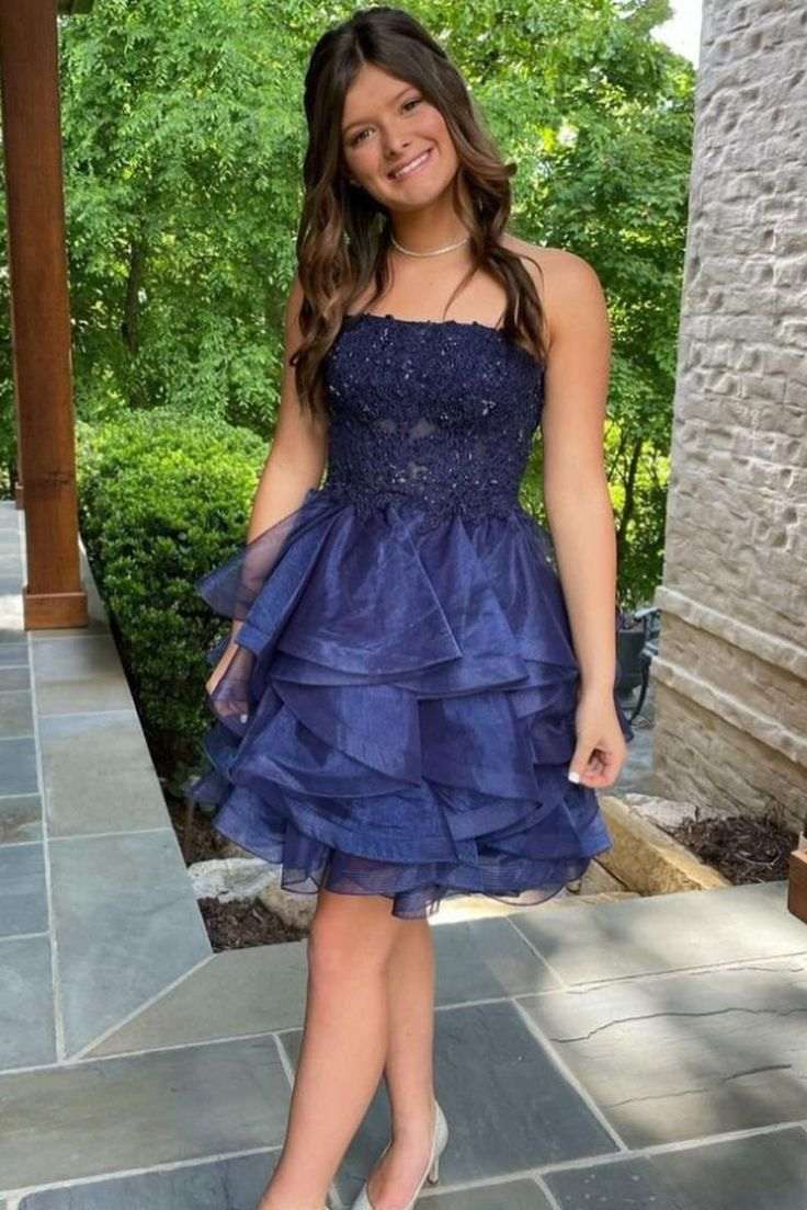 Strapless Empire-Waist A-Line Ruffles Sleeveless Short Homecoming Dress