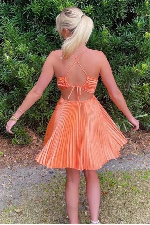 A-Line Spaghetti Straps V-Neck Pleated Sleeveless Short Homecoming Dre Modsele A-Line Spaghetti Straps V-Neck Pleated Sleeveless Short Homecoming Dre Modsele
