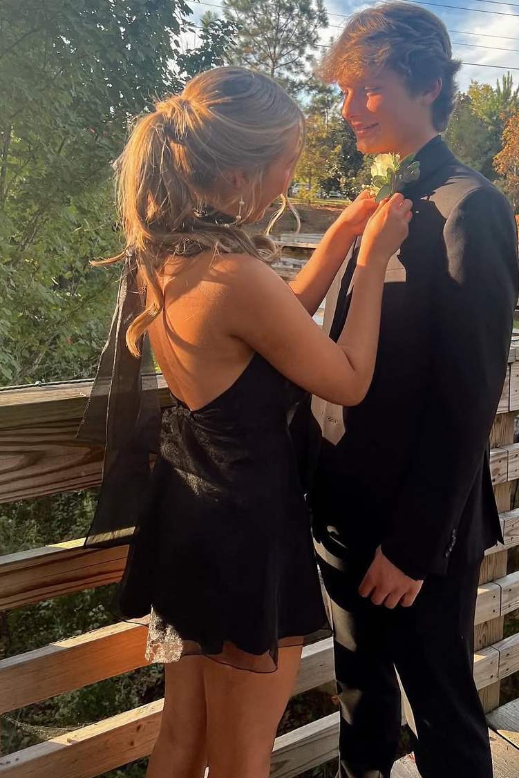 Black Halter High Neck A-Line Sleeveless Short Homecoming Dress Modsele Black Halter High Neck A-Line Sleeveless Short Homecoming Dress Modsele