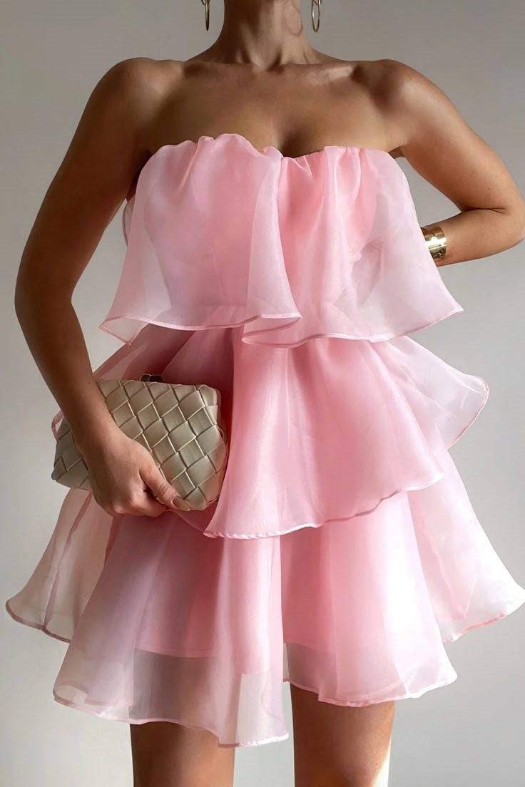 Cute A-Line Strapless Empire-Waist Ruffles Short Homecoming Party Dress