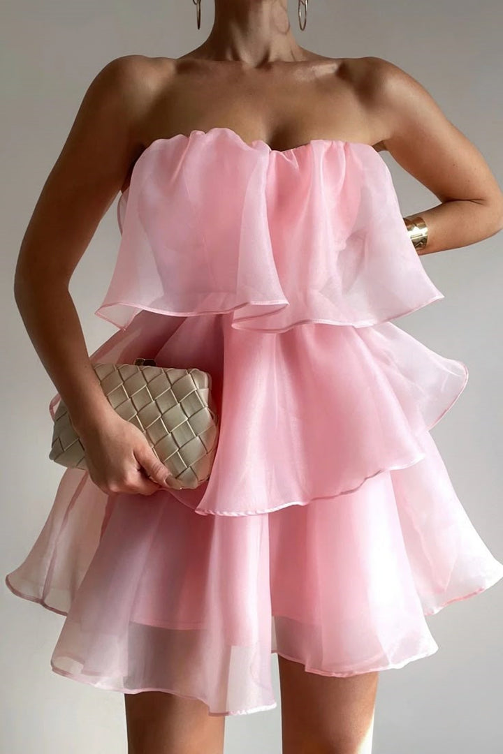 Cute A-Line Strapless Empire-Waist Ruffles Short Homecoming Party Dress