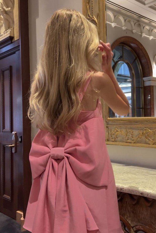Classy Pink Straps A-Line Satin Big Bow Short Party Homecoming Dress