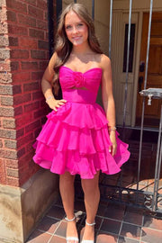 Strapless V-Neck A-Line Empire-Waist Layered Chiffon Homecoming Dress