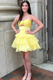 Strapless V-Neck A-Line Empire-Waist Layered Chiffon Homecoming Dress