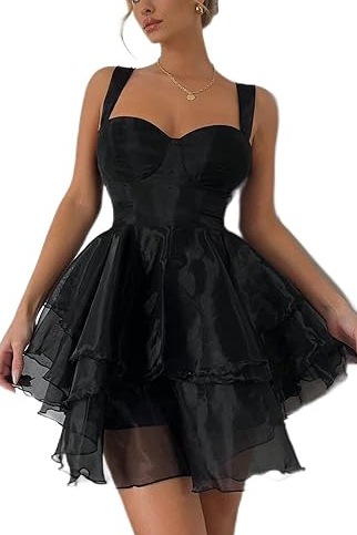 Black A-Line Straps Sweetheart Ruffles Short Party Homecoming Dress