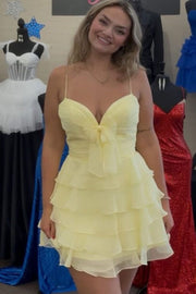 Spaghetti Straps A-Line Ruffles Chiffon Short Homecoming Dress