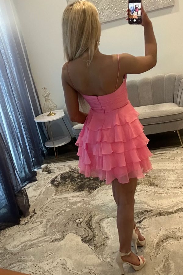 Spaghetti Straps A-Line Ruffles Chiffon Short Homecoming Dress