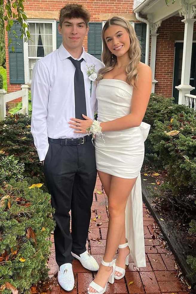 big bow homecoming dress Colors Dress 3684 - Short Satin Sheath Dress