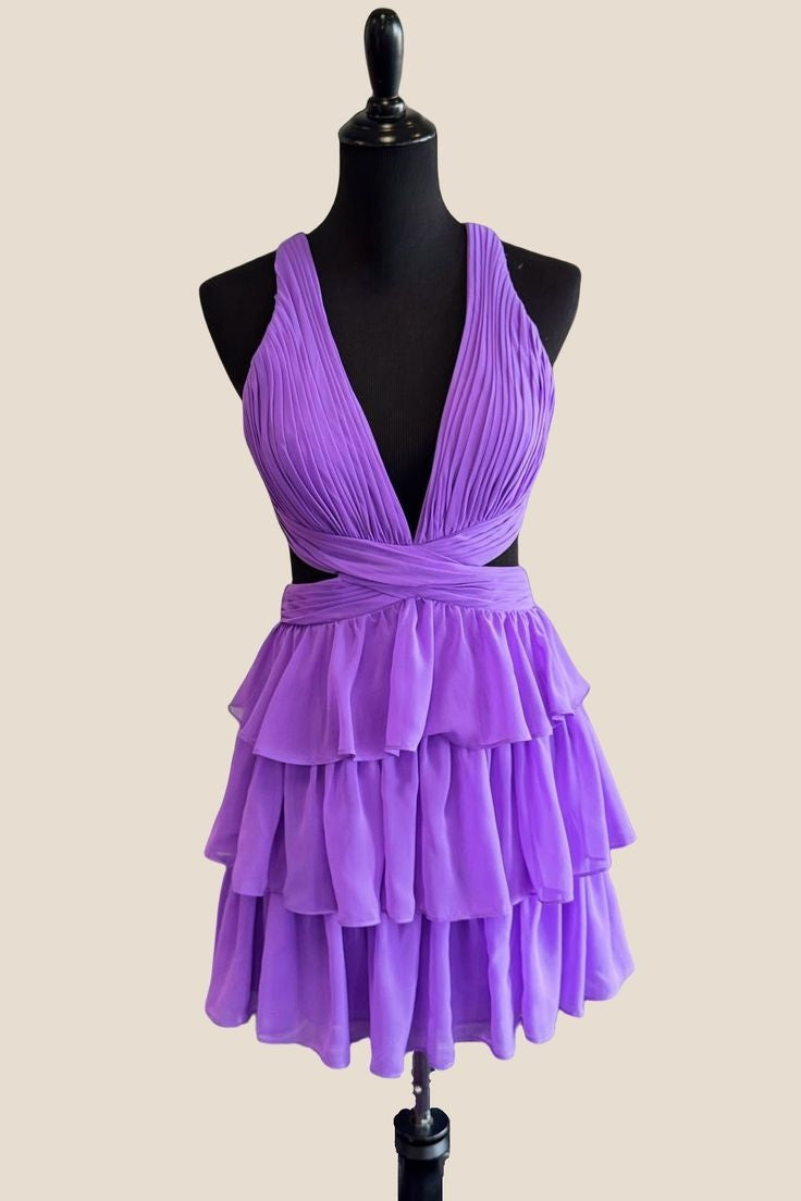 Halter V-Neck A-Line Ruffles Backless Short Homecoming Dress