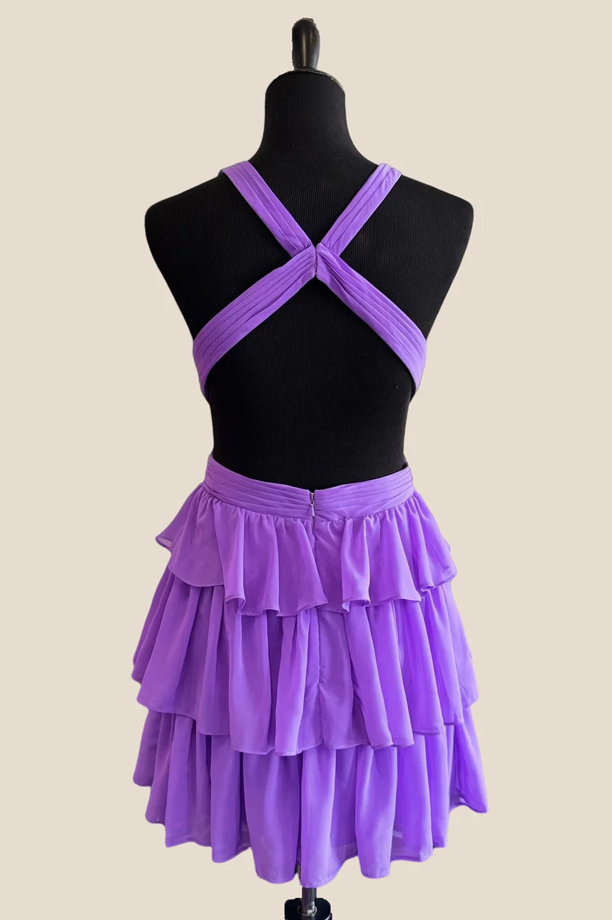 Halter V-Neck A-Line Ruffles Backless Short Homecoming Dress