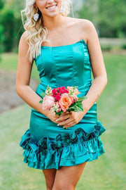 Strapless Ruffles Sleeveless Satin Pleats Mini Homecoming Dress