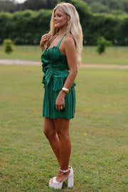 A-Line Halter V-Neck Ruched Sleeveless Pleated Short Homecoming Dress