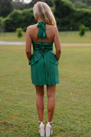 A-Line Halter V-Neck Ruched Sleeveless Pleated Short Homecoming Dress