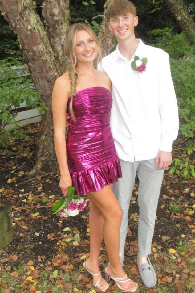 Purple Strapless Scoop Pleats Metallic Tight Homecoming Party Dress