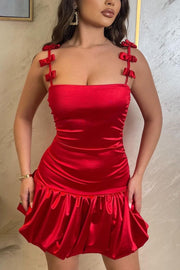 Red A-Line Straps with Bows Square Pleats Short Party Homecoming Dress
