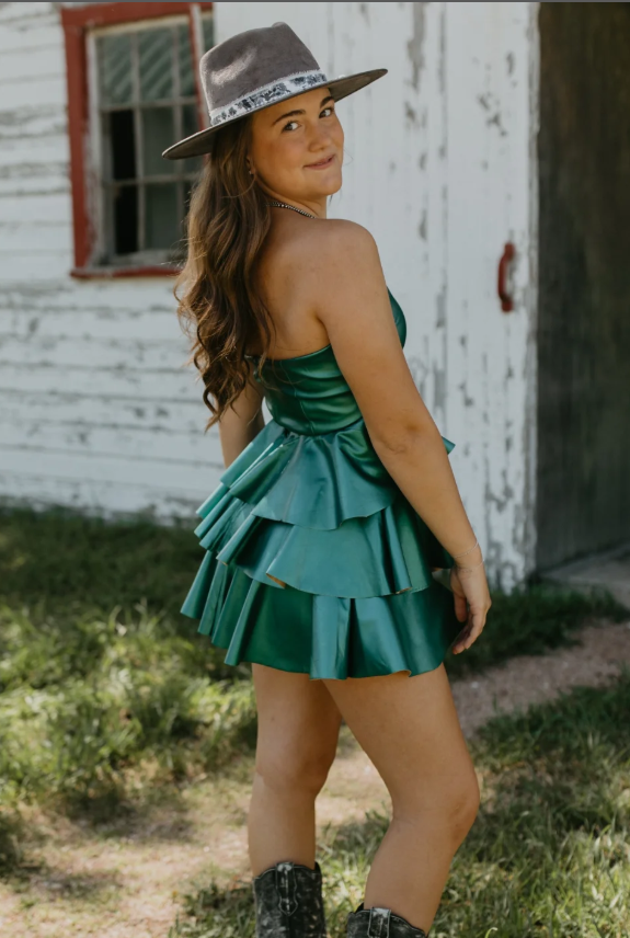 A-Line Strapless Empire-Waist Ruffles Metallic Short Homecoming Dress