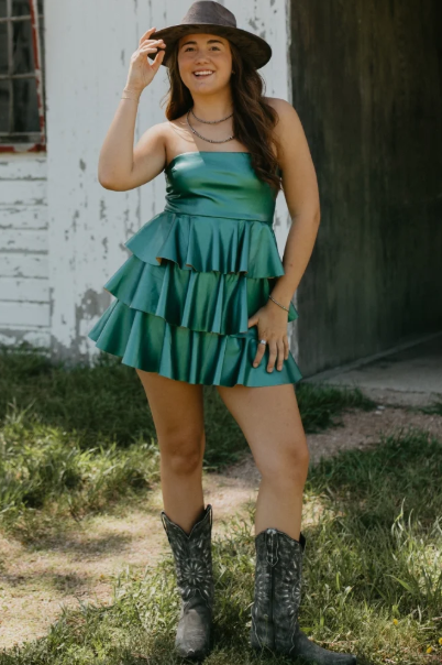 A-Line Strapless Empire-Waist Ruffles Metallic Short Homecoming Dress