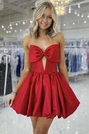 A-Line Empire-Waist Strapless Bow Pleated Sleeveless Homecoming Dress