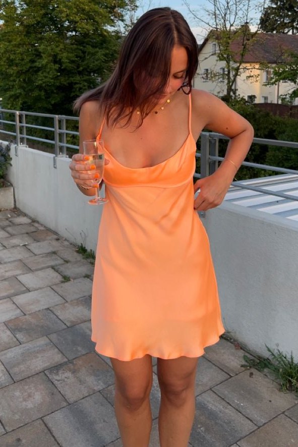 Orange Spaghetti Straps Scoop Satin Short Party Homecoming Dress
