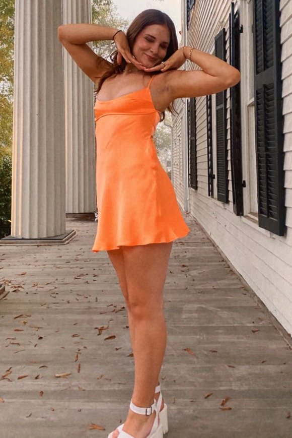 Orange Spaghetti Straps Scoop Satin Short Party Homecoming Dress