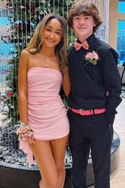 Pink Strapless Glitter Pleats Sleeveless Mini Party Homecoming Dress