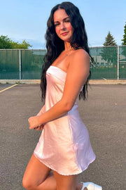 Classy Strapless Scoop Neck Satin Short Party Homecoming Dress