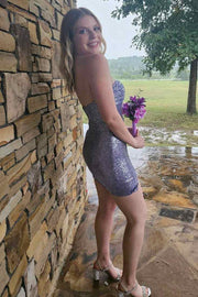Sparkly Strapless Keyhole Sequined Tight Sleeveless Homecoming Dress