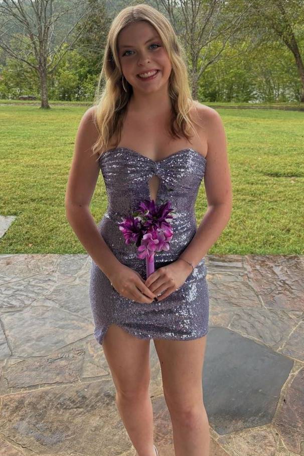 Sparkly Strapless Keyhole Sequined Tight Sleeveless Homecoming Dress
