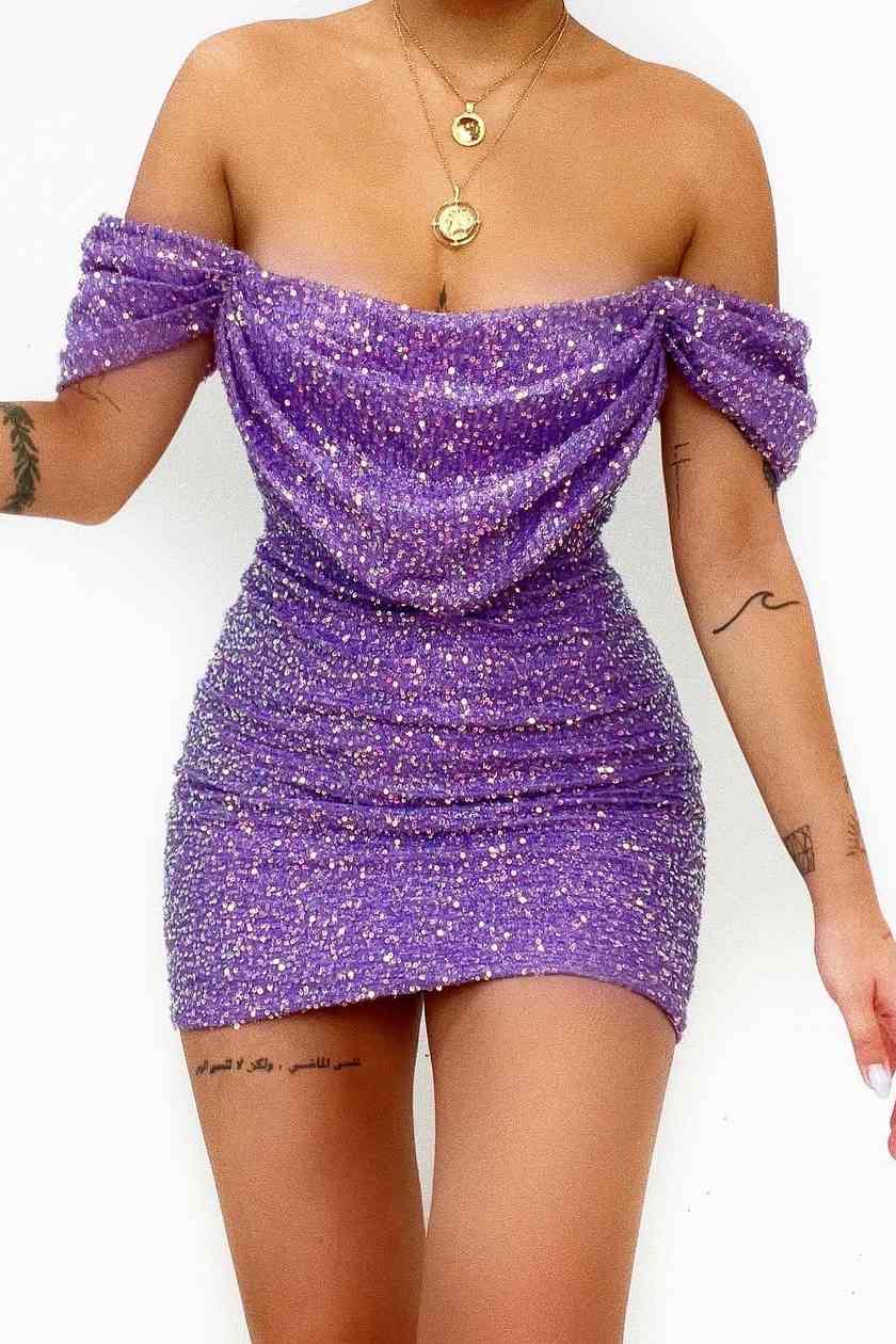 Off-Shoulder Classy Sequined Pleats Tight Homecoming Party Dress