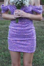 Off-Shoulder Classy Sequined Pleats Tight Homecoming Party Dress