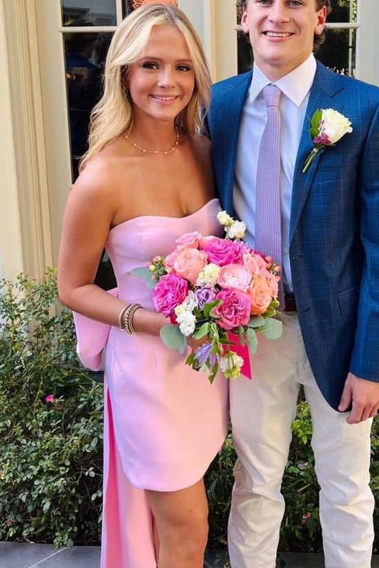 Classy Pink Strapless Sweetheart with Big Bow Short Homecoming Dress