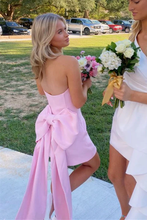 Classy Pink Strapless Sweetheart with Big Bow Short Homecoming Dress