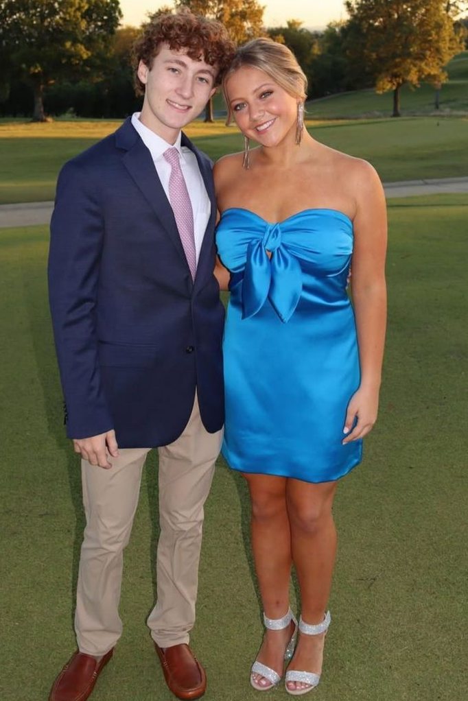 Blue Strapless Keyhole Bow Satin Sleeveless Short Cocktail Homecoming Dress