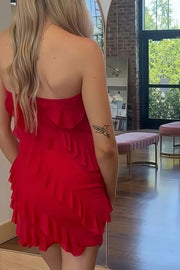 Red Strapless Ruffles Chiffon Bodycon Sleeveless Homecoming Dress