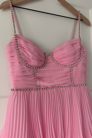 Pink Spaghetti Straps with Beads A-Line Ruffles Chiffon Homecoming Dress
