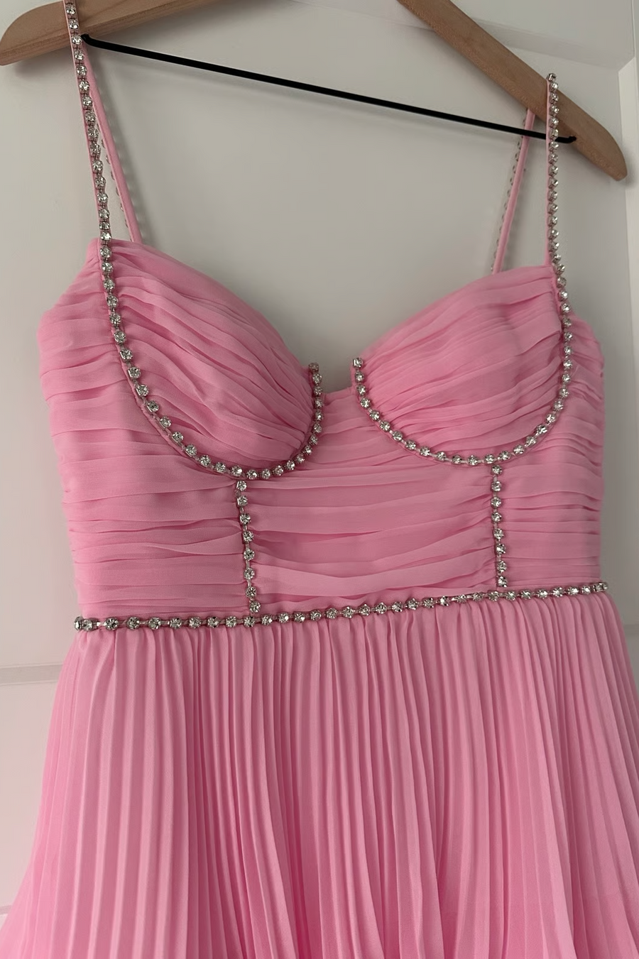 Pink Spaghetti Straps with Beads A-Line Ruffles Chiffon Homecoming Dress