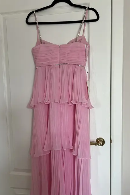 Pink Spaghetti Straps with Beads A-Line Ruffles Chiffon Homecoming Dress