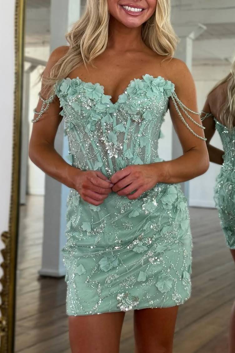 Stunning Strapless 3D Floral Beads Fitted Homecoming Dress