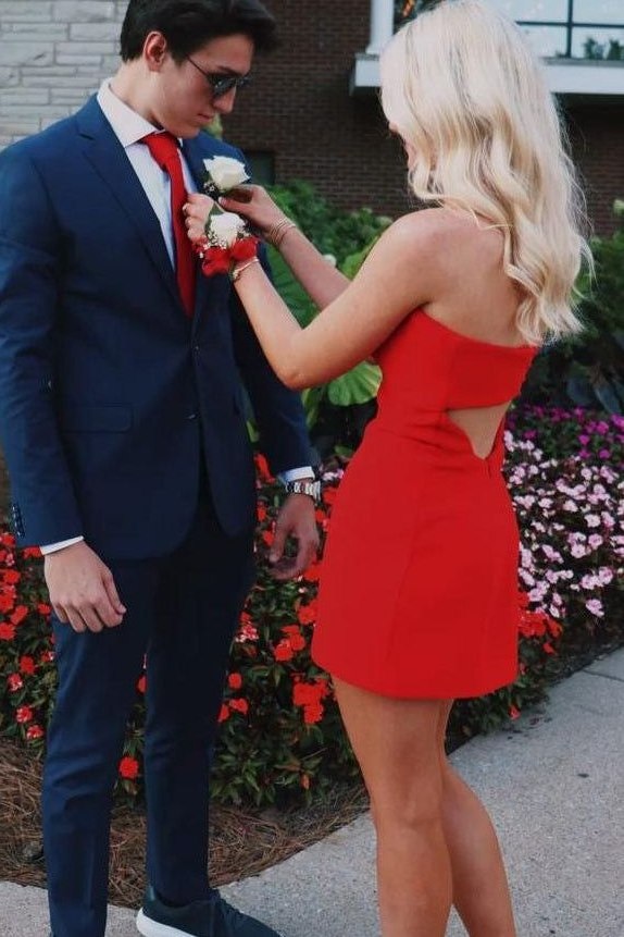 Cute Strapless Twist Sleeveless Satin Tight Party Homecoming Dress