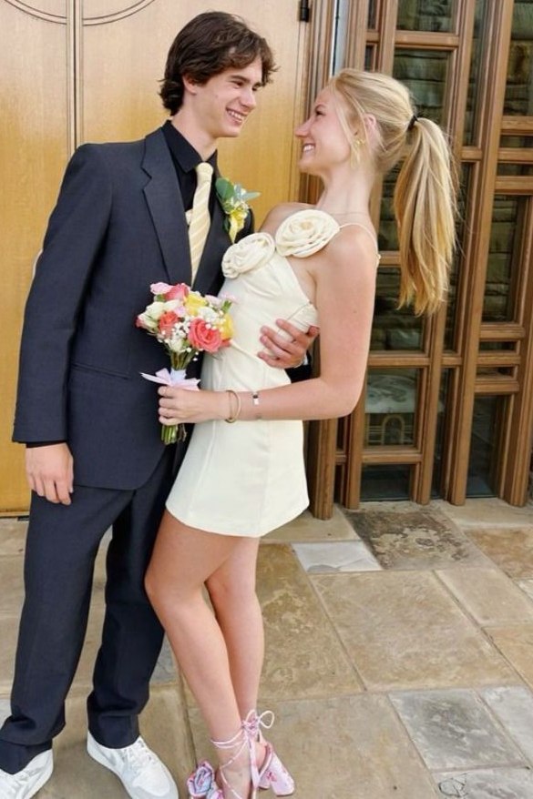 Yellow One Shoulder 3D Flower Sheath Satin Sleeveless Homecoming Dress