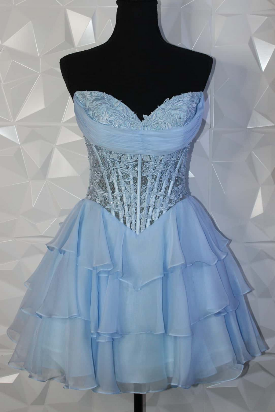 Strapless A-Line Empire-Waist V-Neck Layered Short Homecoming Dress