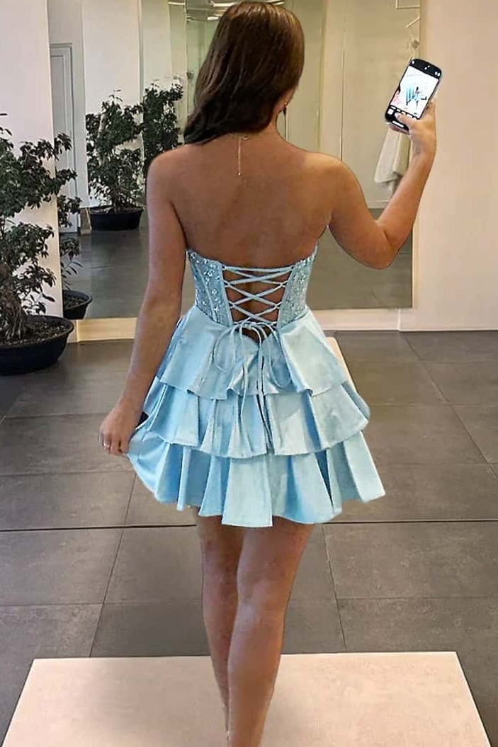 A-Line Strapless V-Neck with Sequins Multi-Layered Homecoming Dress