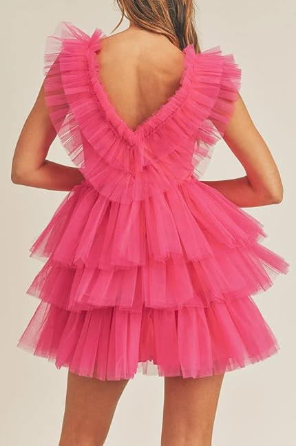 A-Line V-Neck Ruffles Tulle Empire-Waist Sleeveless Homecoming Dress