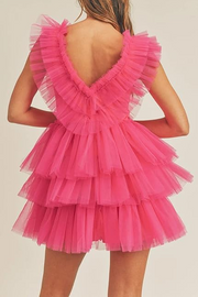 A-Line V-Neck Ruffles Tulle Empire-Waist Sleeveless Homecoming Dress