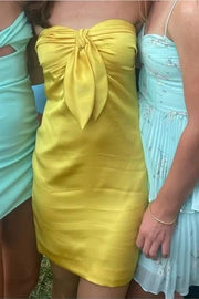 Cute Strapless Sweetheart Keyhole Satin Short Homecoming Dress