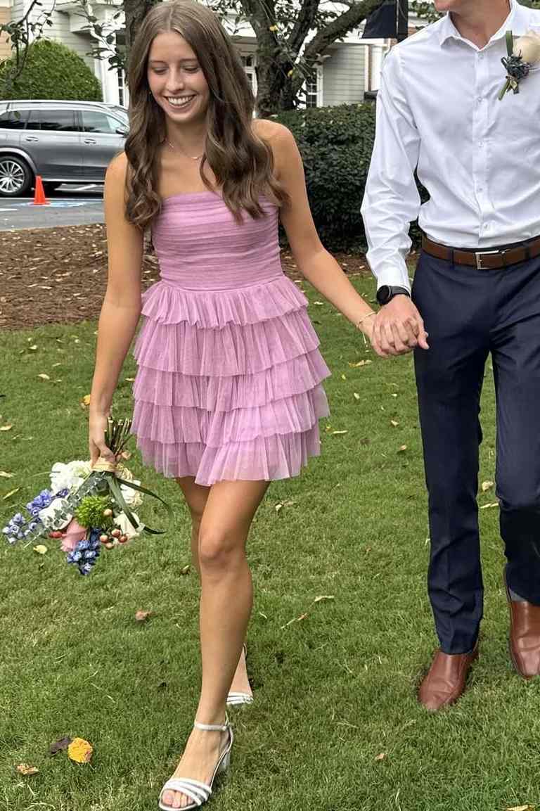 A-Line Empire-Waist Strapless Multi-Layered Tulle Short Homecoming Dress