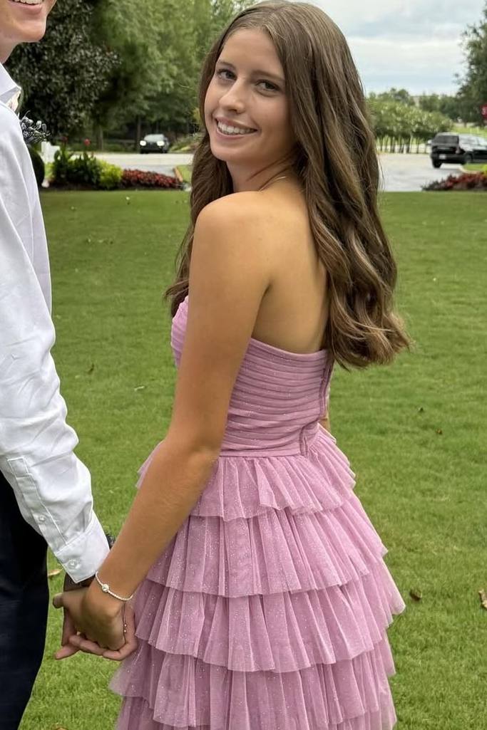 A-Line Empire-Waist Strapless Multi-Layered Tulle Short Homecoming Dress