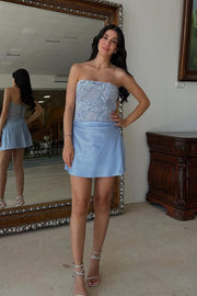 Classy Blue Strapless Appliques Sleeveless Short Party Homecoming Dress