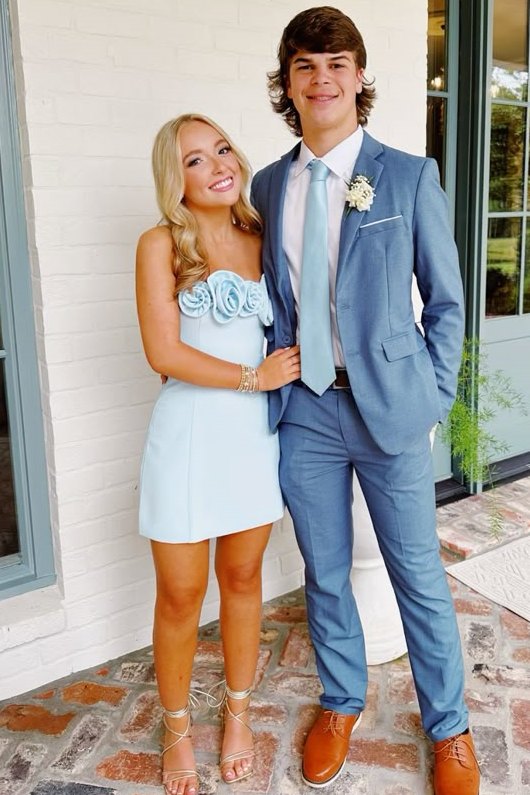 Cute Strapless 3D Flower Sleeveless Sheath Short Homecoming Dress