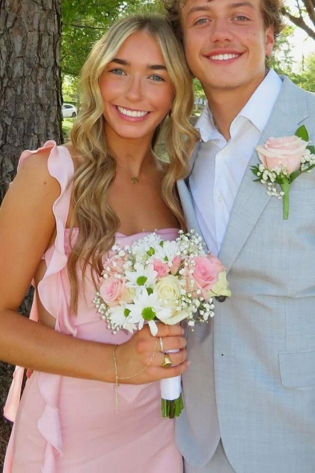 Pink Double Straps Ruffles A-Line Sleeveless Backless Homecoming Dress